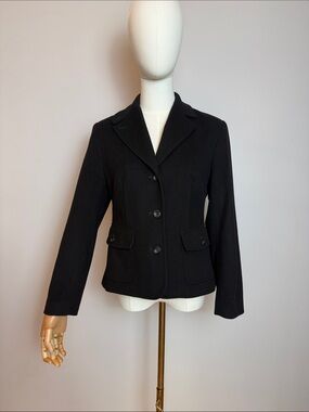 ✨L.L. Bean Black Wool Angora Blend Blazer Jacket Short Coat Classic Tailored XS✨